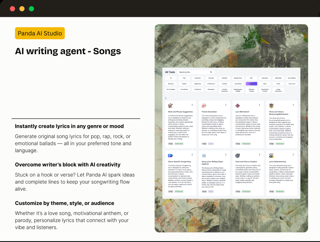 panda ai tab songs