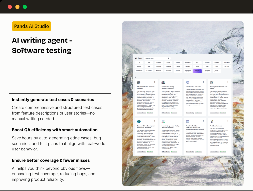 panda ai tab software testing